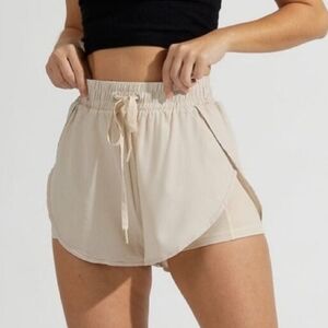 BuffBunny Beige Layered Athletic Drawstring Shorts